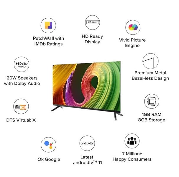 MI 80 cm (32 inches) 5A Series HD Ready Smart Android LED TV L32M7-5AIN (Black) (Mi 32 incesh Smart TV for Home)